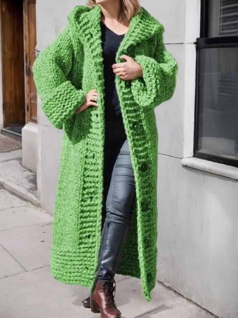 Womens Knitted Cardigan Sweaters Button up Hooded Cardigan Autumn Winter Chunky Long Sweater Open Front Coat Outerwear