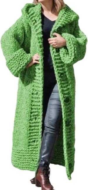 Womens Knitted Cardigan Sweaters Button up Hooded Cardigan Autumn Winter Chunky Long Sweater Open Front Coat Outerwear