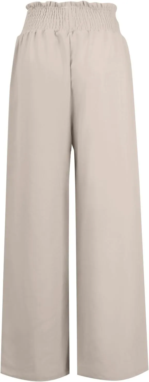 Women's Linen Blend Summer Floral Pants Low Waist Wide Leg Plus Size Pant Trousers Travel