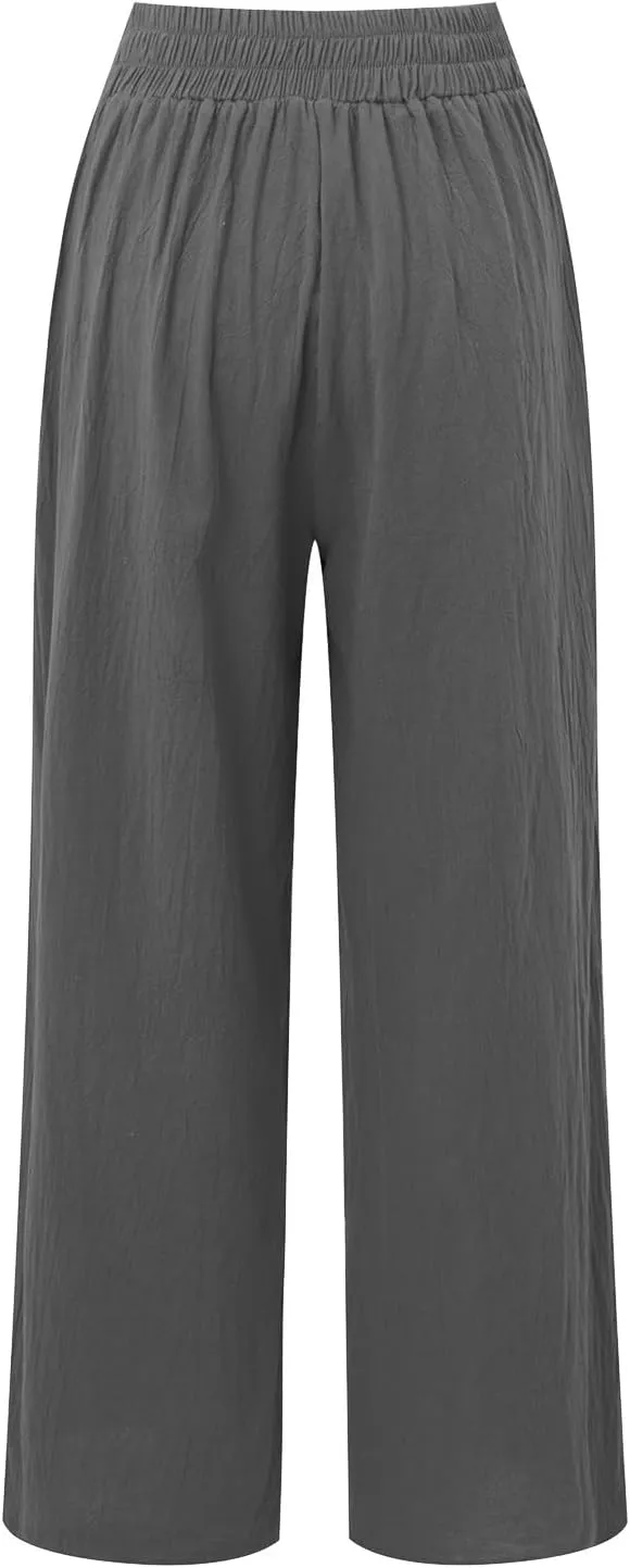 Womens Linen Summer Baggy Pants Low Waist Wide Leg Slim Fit Trousers Office