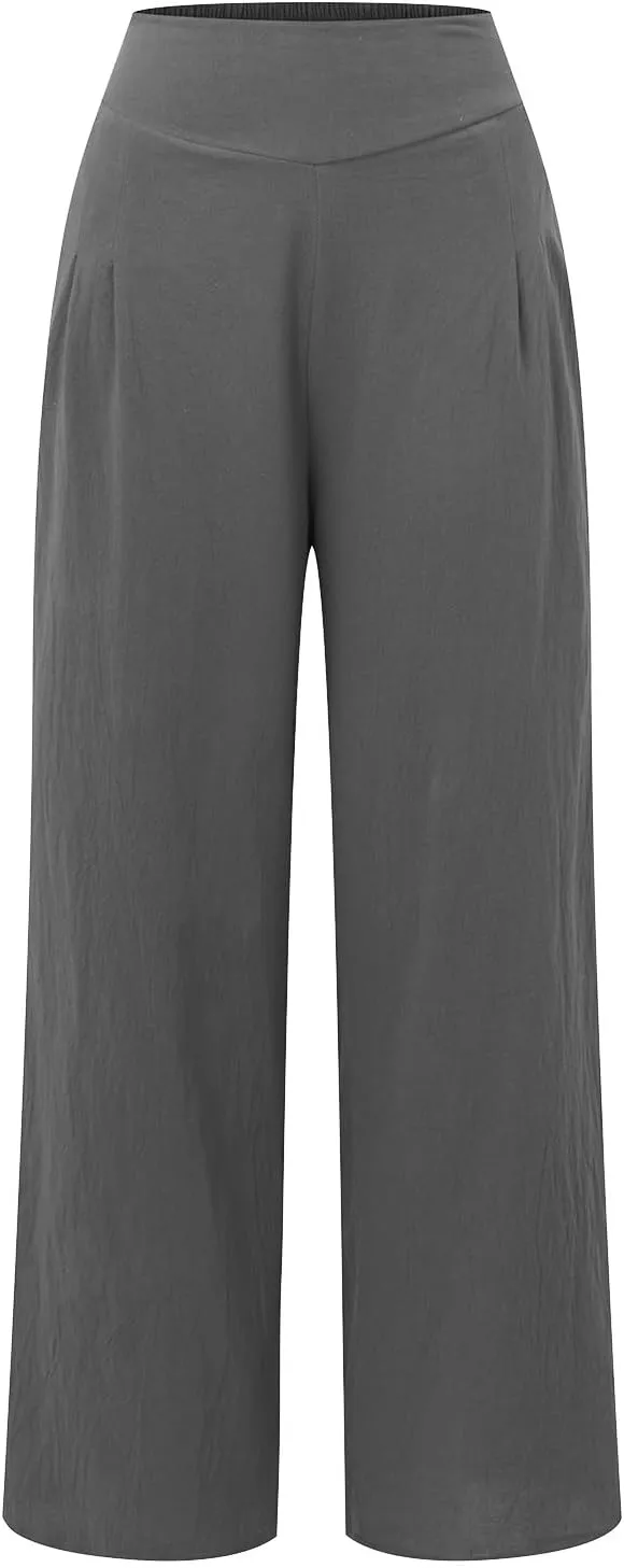 Womens Linen Summer Baggy Pants Low Waist Wide Leg Slim Fit Trousers Office