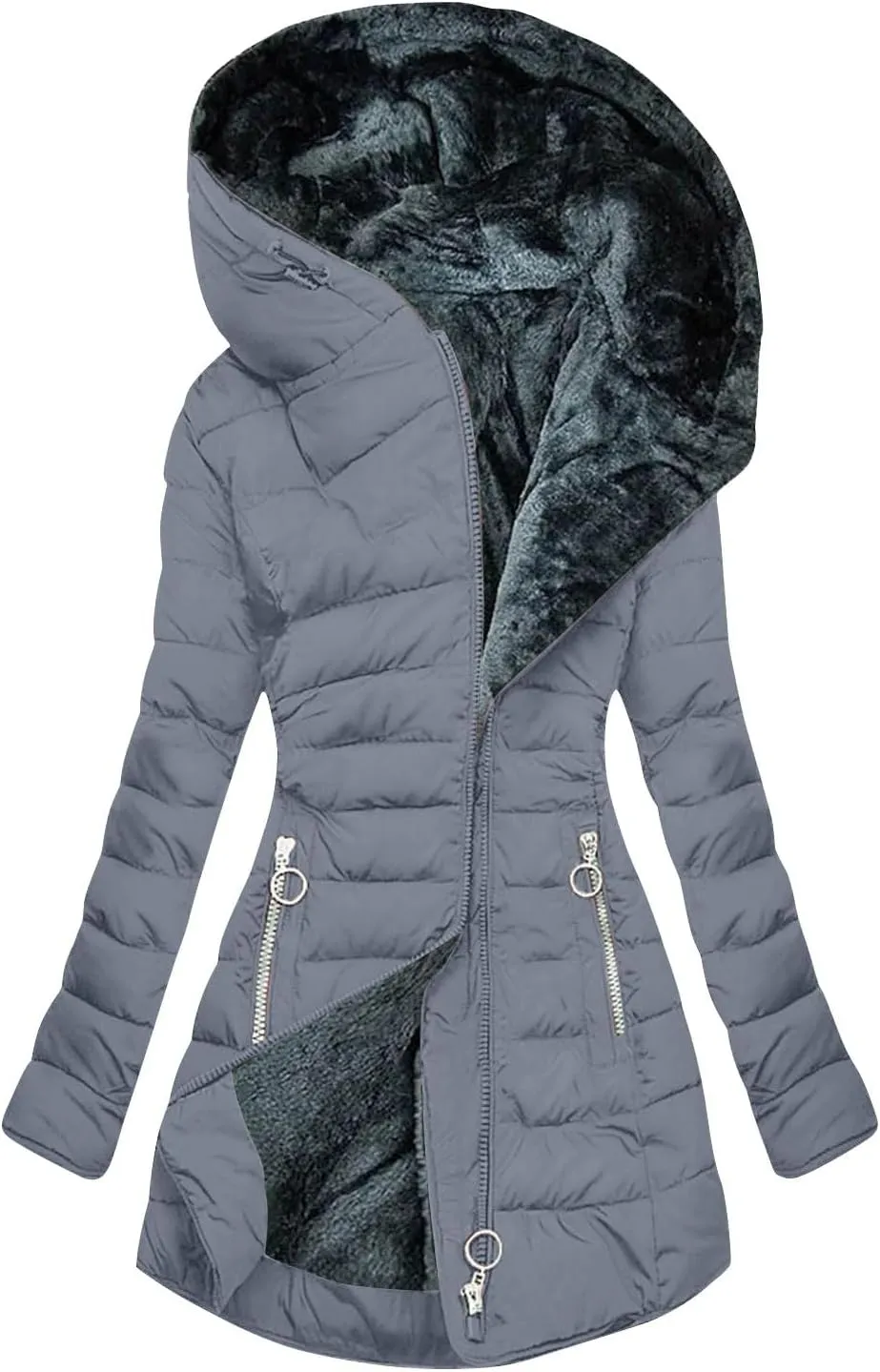 Women's Long Warm Thickened Winter Coat Offer Sherpa Lined Down Jacket Winter Cotton Padded Jacket Waterproof Fleece Coats Outdoor Women's Jacket(Grey,Medium)