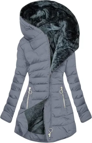 Women's Long Warm Thickened Winter Coat Offer Sherpa Lined Down Jacket Winter Cotton Padded Jacket Waterproof Fleece Coats Outdoor Women's Jacket(Grey,Medium)