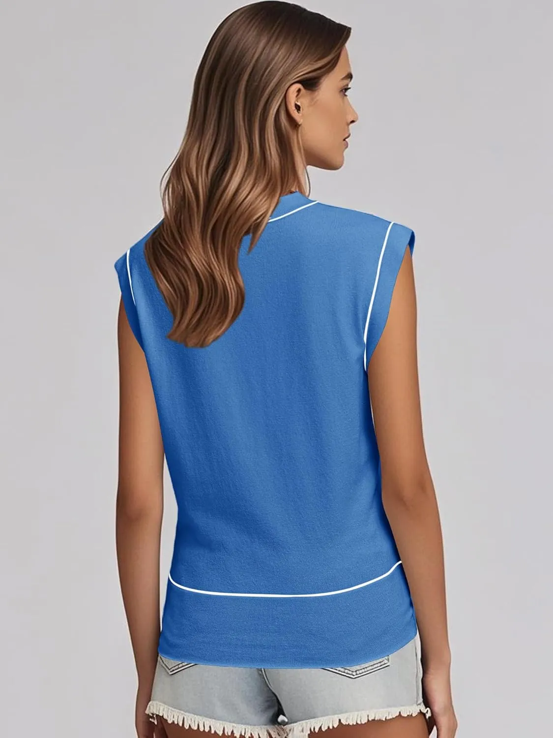 Women's Mock Neck Sleeveless Sweater Vest Casual Cap Sleeve Knit Pullover Tank Tops 2025 Summer Outfits