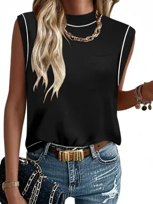 Women's Mock Neck Sleeveless Sweater Vest Casual Cap Sleeve Knit Pullover Tank Tops 2025 Summer Outfits
