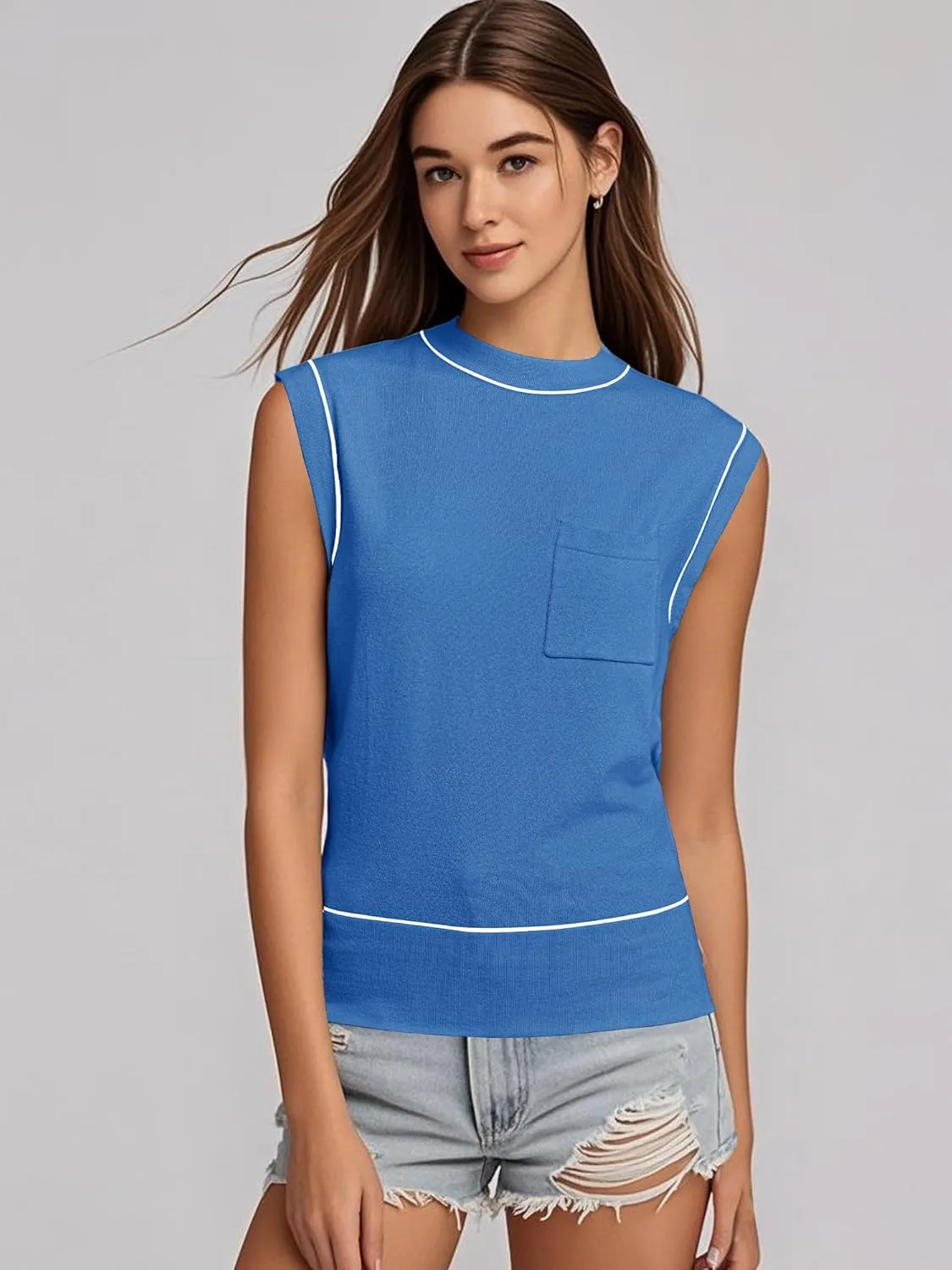 Women's Mock Neck Sleeveless Sweater Vest Casual Cap Sleeve Knit Pullover Tank Tops 2025 Summer Outfits