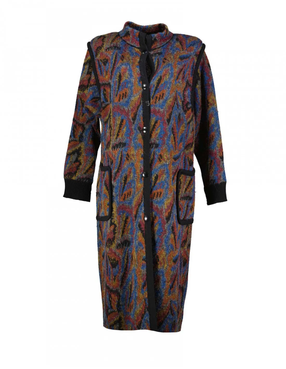 Womens Multicolor Wool Blend Long Cardigan / Coat, Size L