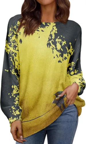 Womens Oversized Sweaters Fall 2024 Crewneck Knit Graphic Printed Pullover Sweater Tops Trendy Outfits