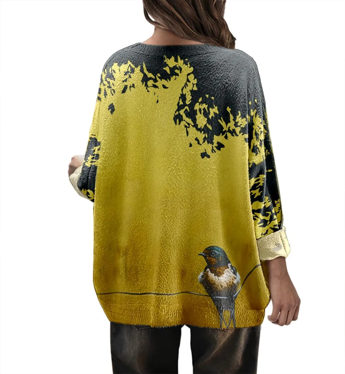 Womens Oversized Sweaters Fall 2024 Crewneck Knit Graphic Printed Pullover Sweater Tops Trendy Outfits