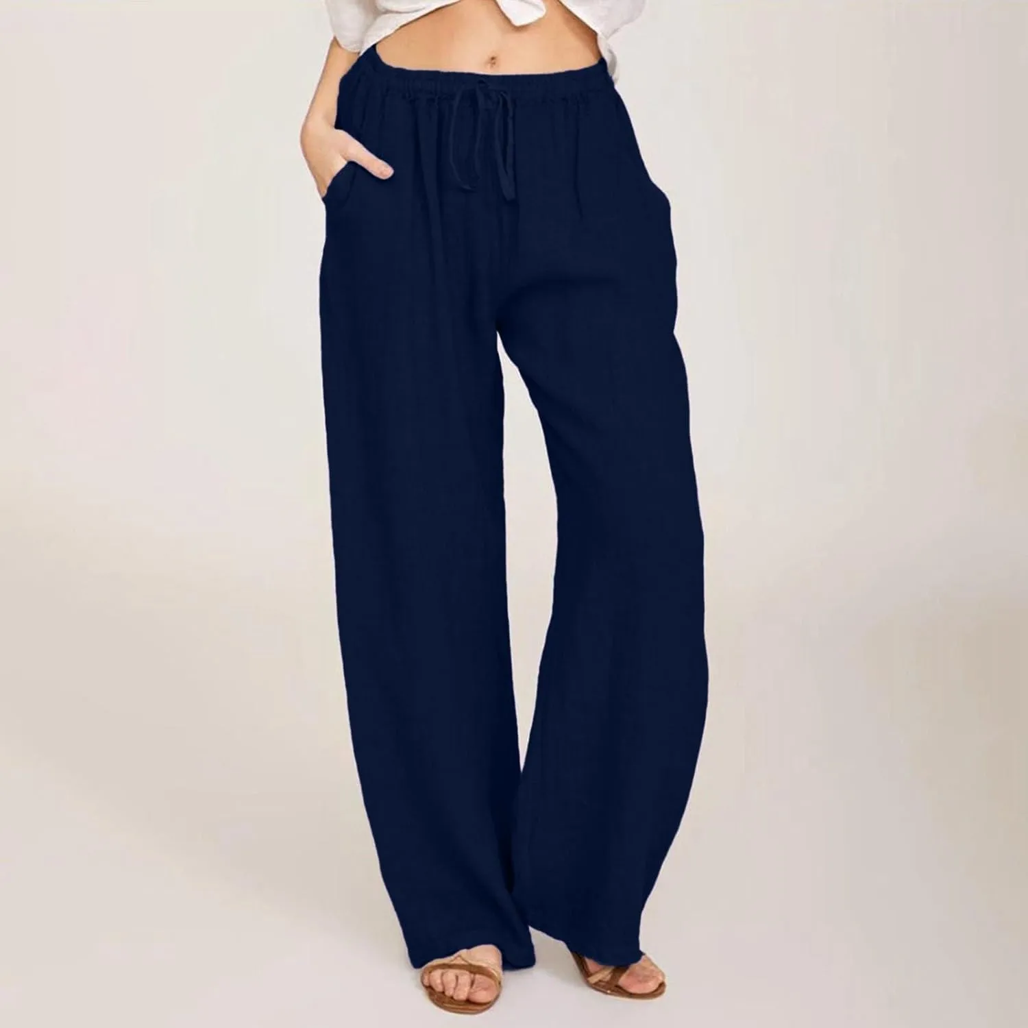 Women's Pants, Linen Pants High Waisted Straight Leg Summer Wide Baggy Sweatpants
