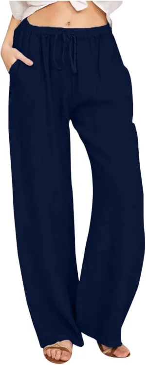 Women's Pants, Linen Pants High Waisted Straight Leg Summer Wide Baggy Sweatpants