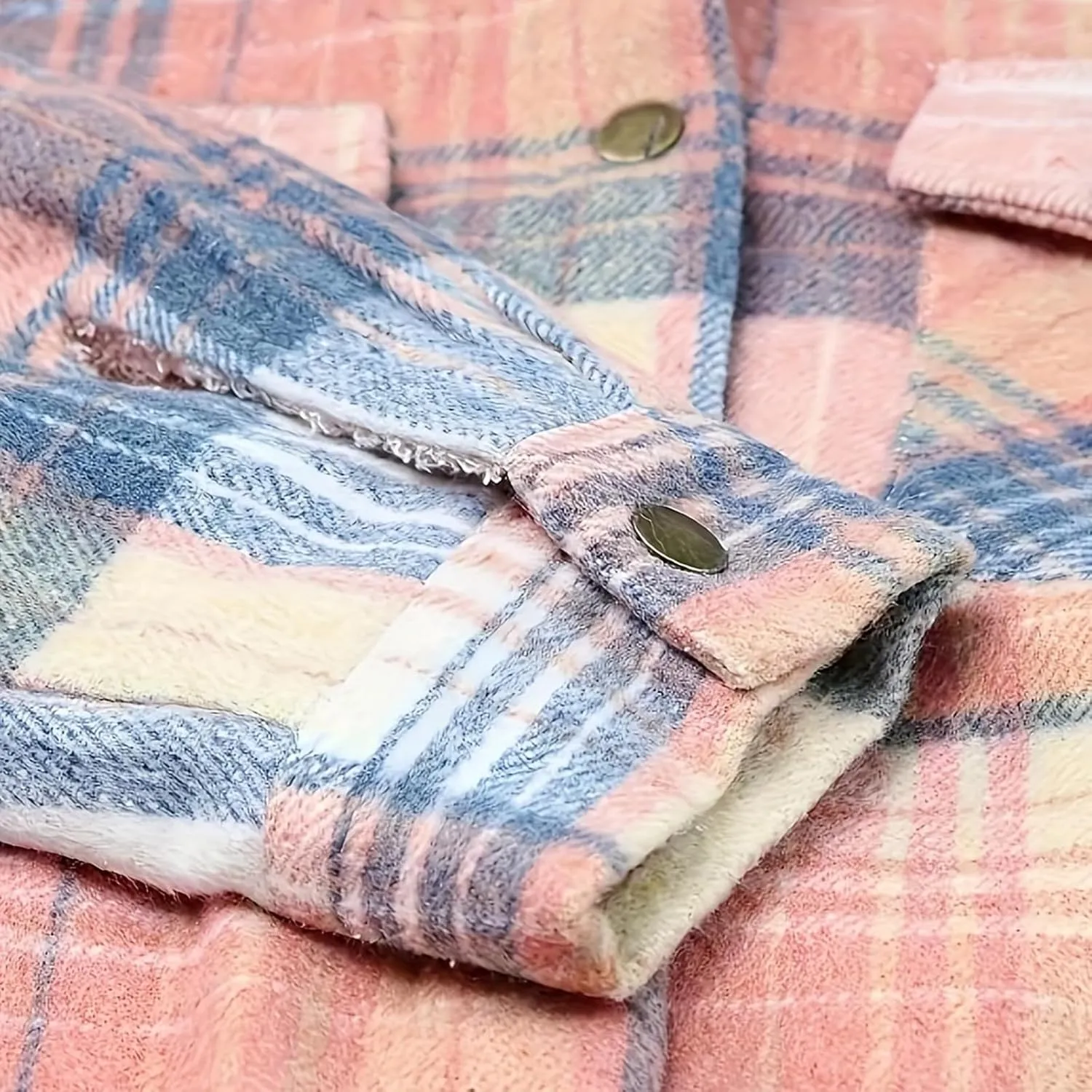 Womens Plaid Shacket Jacket Long Sleeve Button Down Fleece Hooded Jacket Warm Coat Casual Sherpa Fleece Lined Jacket