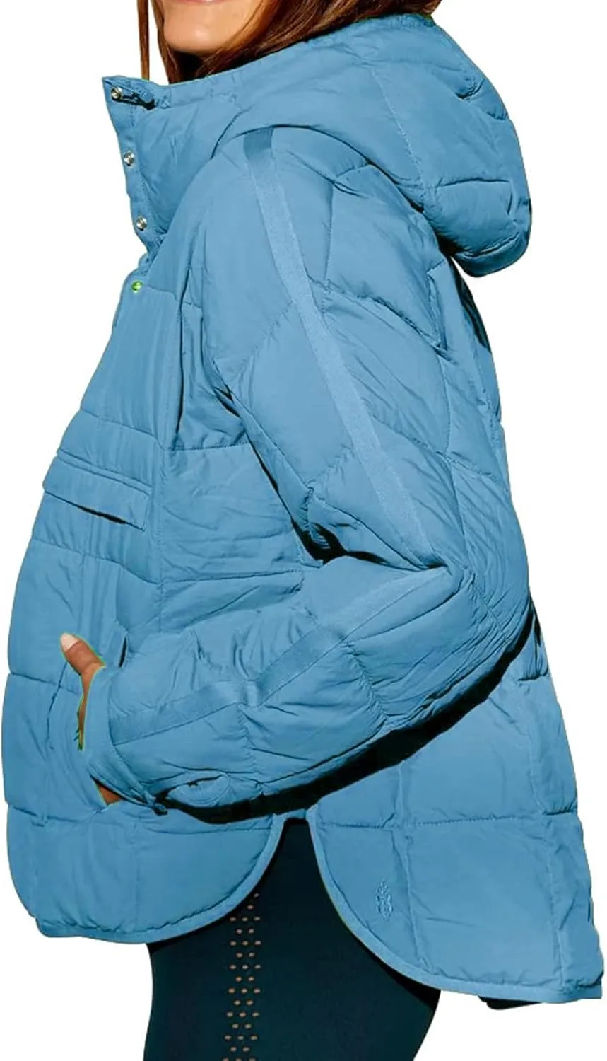 Womens Quilted Puffer Jacket Oversized Long Sleeve Hooded Coats Baggy Short Down Coats Winter Warm Lightweight Outwear