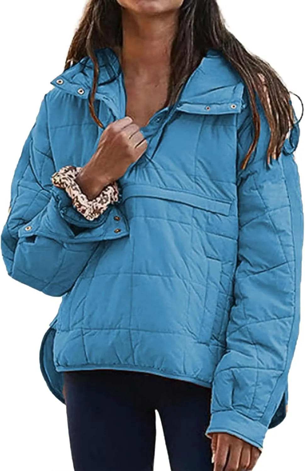 Womens Quilted Puffer Jacket Oversized Long Sleeve Hooded Coats Baggy Short Down Coats Winter Warm Lightweight Outwear