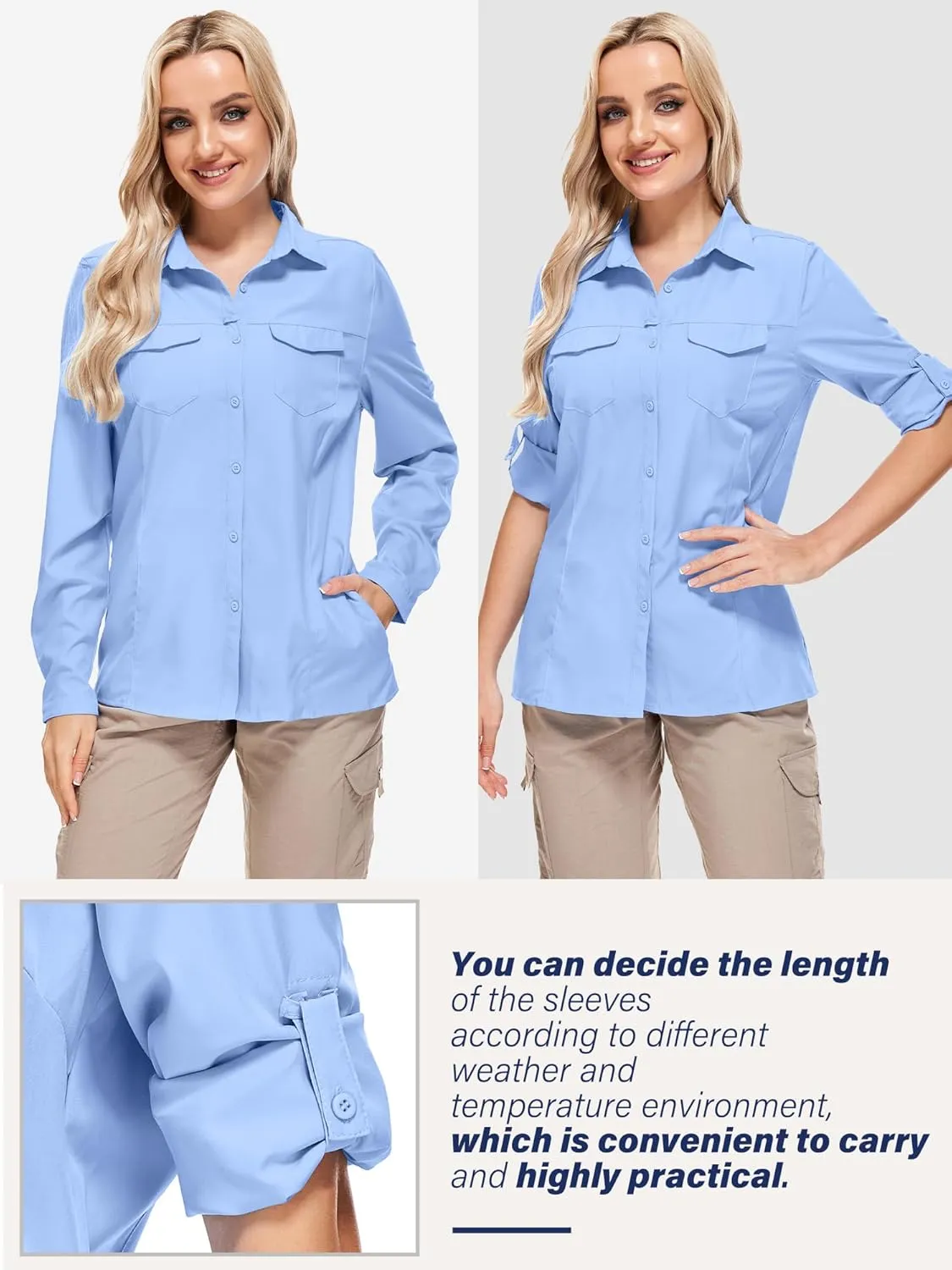 Women's Safari Clothes Long Sleeve UPF50 Sun Protection Quick Dry Shirts Hiking Camping Fishing Trave Teen Girl
