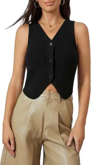 Women's Sleeveless Sweater Vest Knit V Neck Button Going Out Tops Casual Spring Summer Waistcoat Cardigan