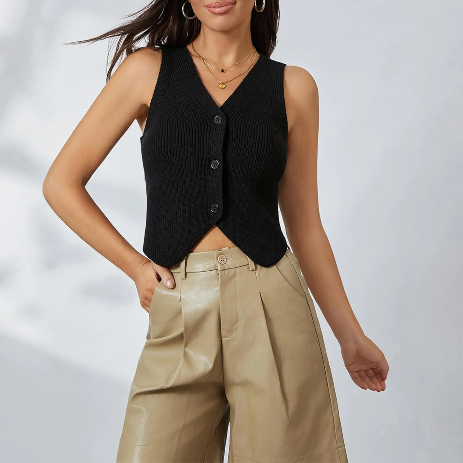 Women's Sleeveless Sweater Vest Knit V Neck Button Going Out Tops Casual Spring Summer Waistcoat Cardigan