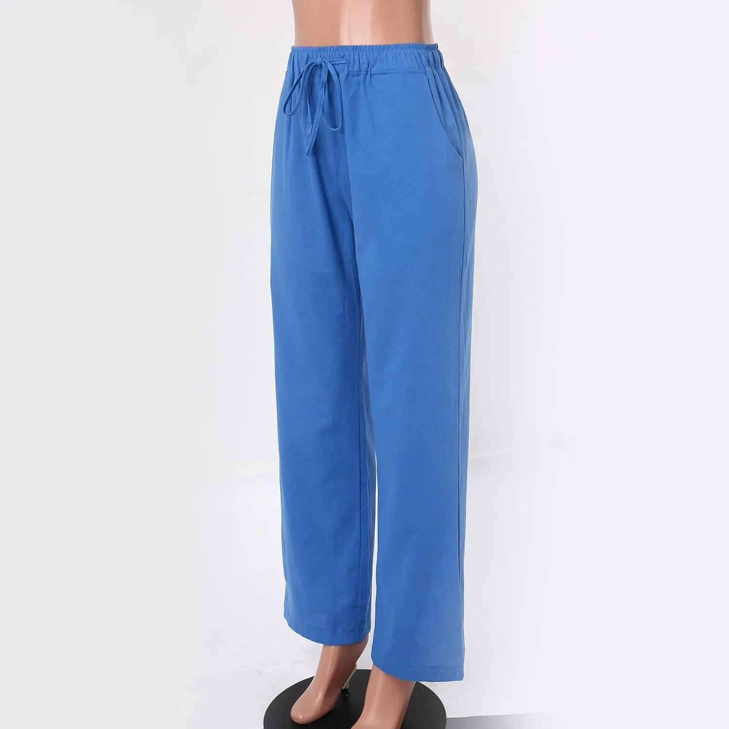 Womens Summer Linen Pants Wide Leg Casual Palazzo Pant Lounge High Waisted Beach Long Trousers Pants with Pockets