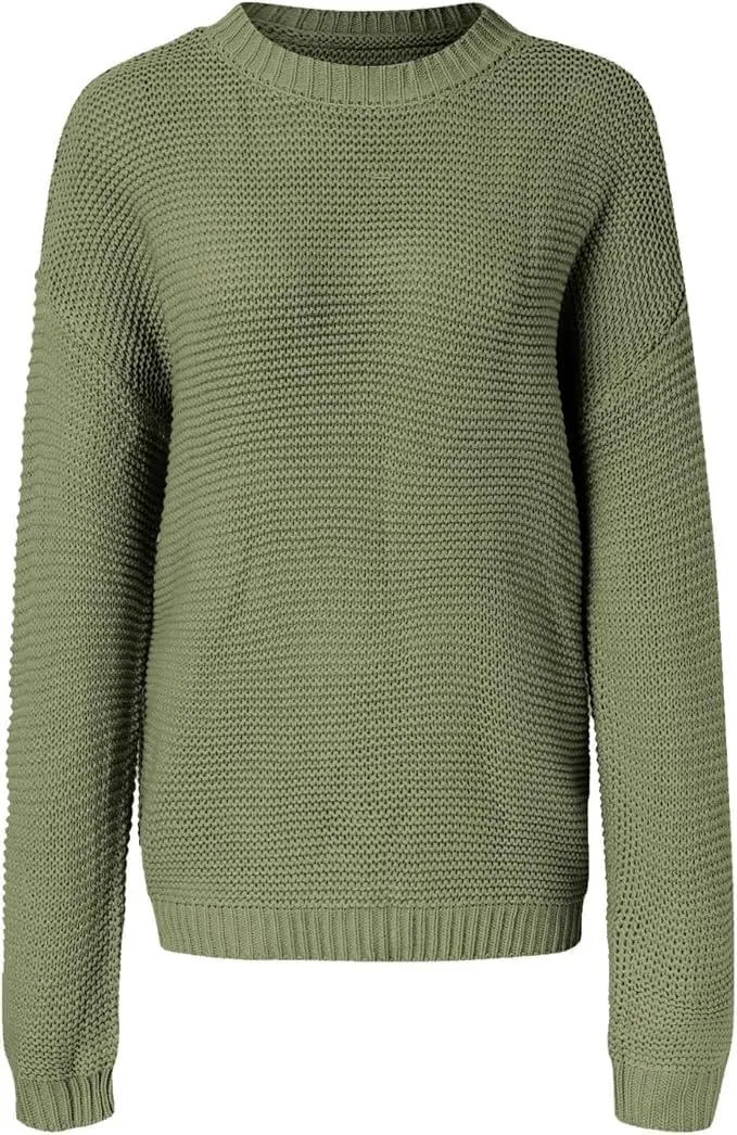 Womens Sweaters Knit Sweater Top Long Sleeve Casual Cute Crewneck Sweatshirt Oversized Sweater for Women Womens Clothing Tops