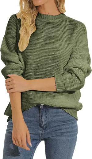 Womens Sweaters Knit Sweater Top Long Sleeve Casual Cute Crewneck Sweatshirt Oversized Sweater for Women Womens Clothing Tops