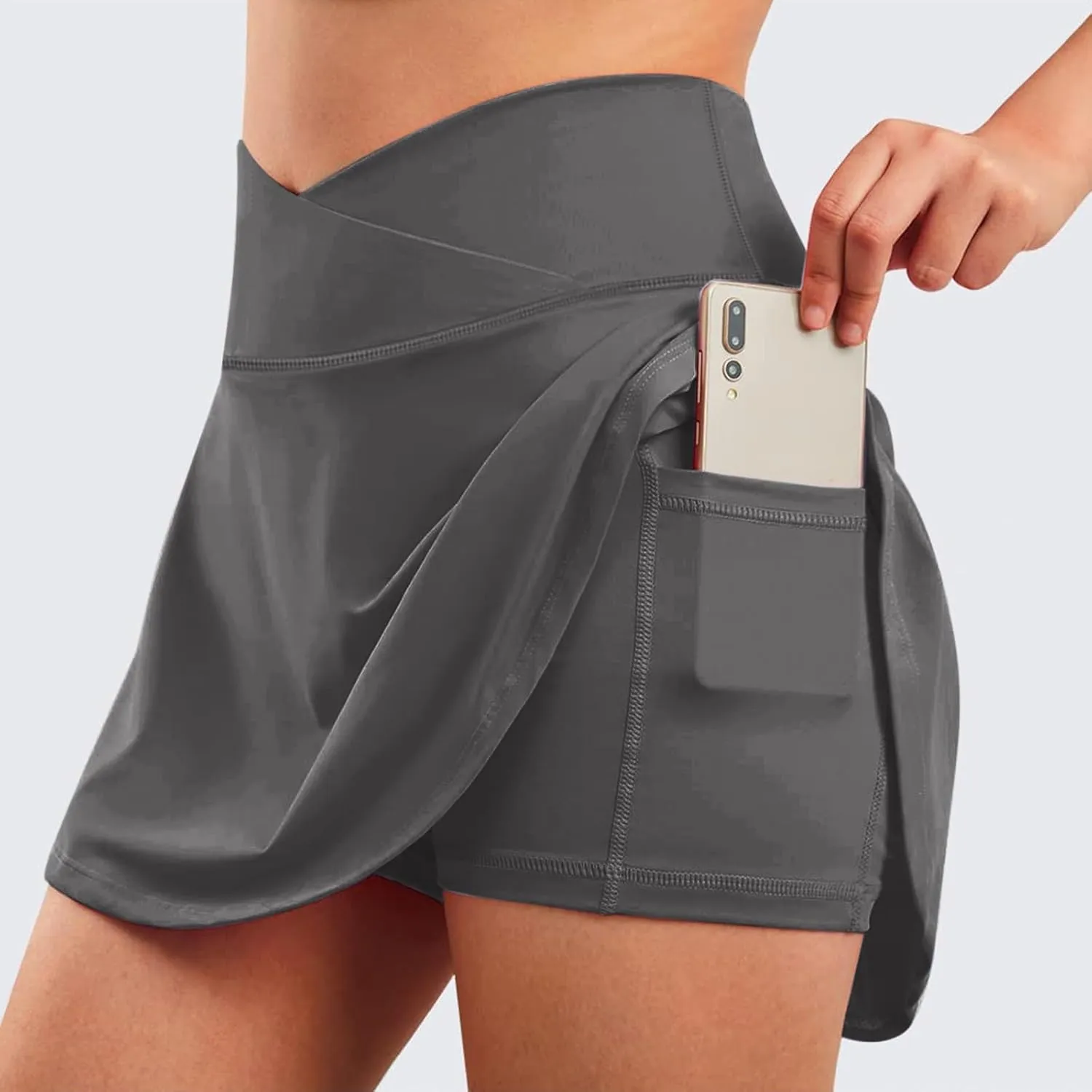 Womens Tennis Skirts High Waisted Cross Waist Skirts Built-in Shorts Athletic Workout Golf Running Skorts with Pockets