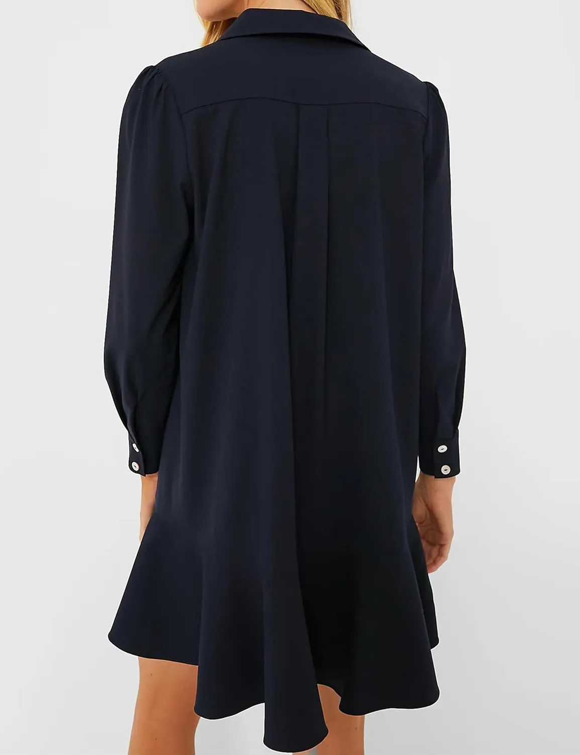 Women's Tunic Shirt Mini Dress Long Sleeve Cotton Drop Waist Collar Short Dress Button Up Ruffle Hem Shift Dresses