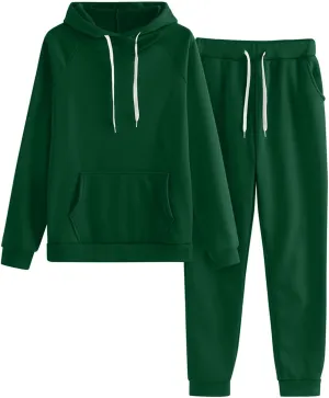 Women's Two Piece Tracksuit Fall Long Sleeve Crewneck Solid Color Cute Baggy Sweatpants Fall Fashion Outfits
