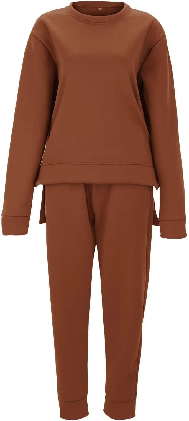 Women's Two Piece Tracksuit Fall Long Sleeve V Neck Althteic Outfit Hoodie Sweatshirt Long Pants Outfits