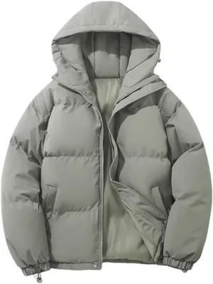 Women's Winter Warm Puffer Jacket High Neck Harajuku Hooded Down Jacket Zipper Cotton-Padded Coat