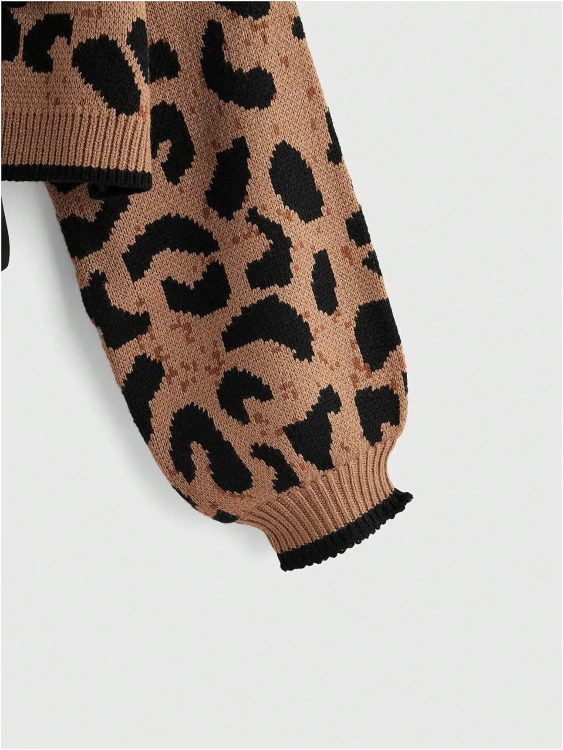 Women's Y2k Leopard Print Sweater Cardigans Bow Tie Front Crop Knit Cardigans Long Sleeve Crew Neck Cheetah Sweater