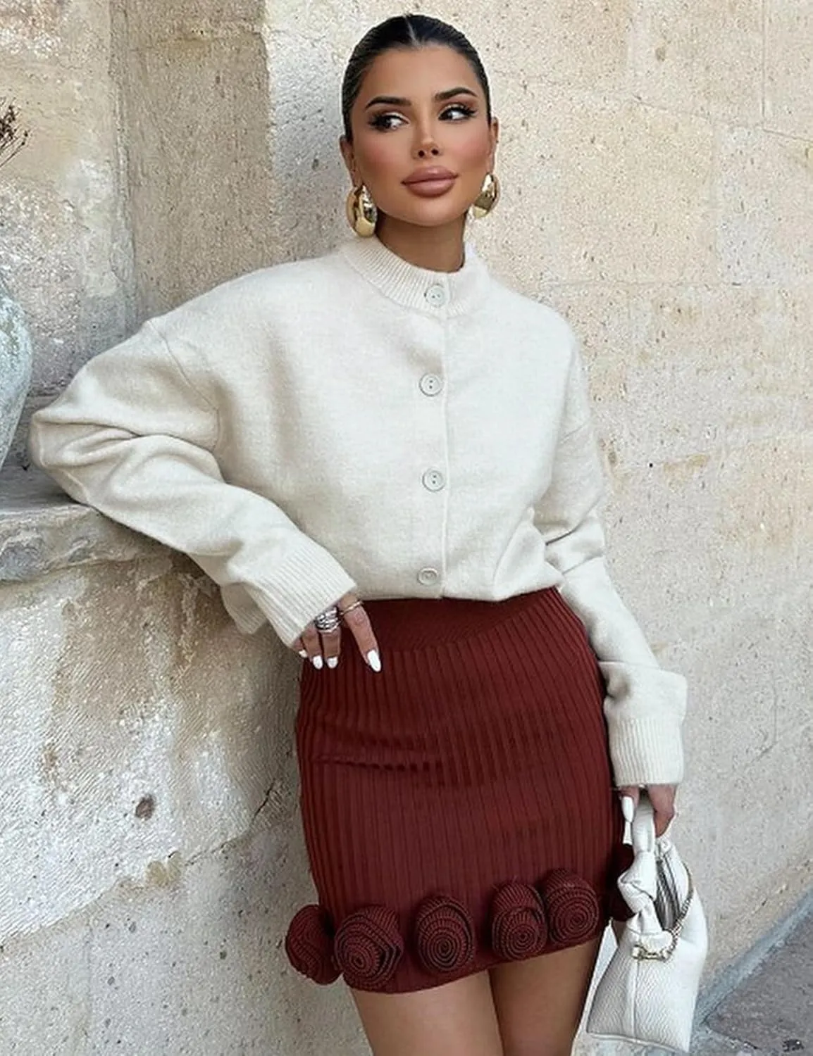Wyeysyt Womens Knitted Crop Cardigan Button Down Long Sleeve Sweater Top Open Front Cropped Knit Tops
