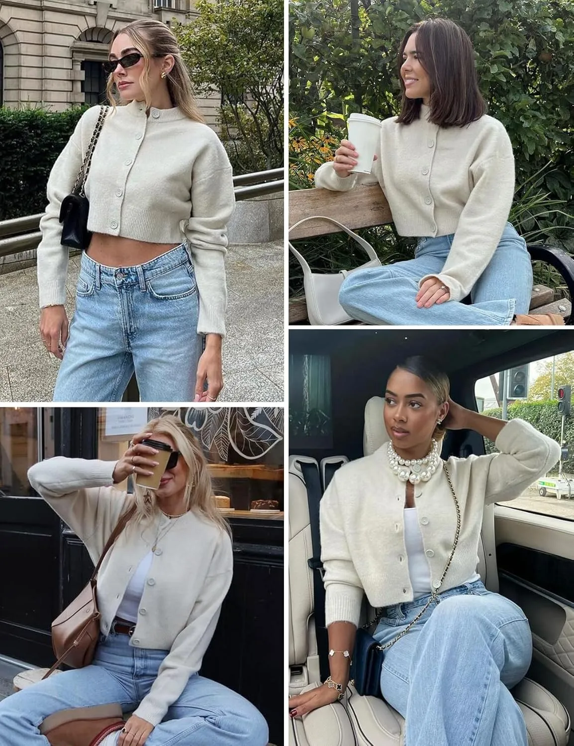 Wyeysyt Womens Knitted Crop Cardigan Button Down Long Sleeve Sweater Top Open Front Cropped Knit Tops
