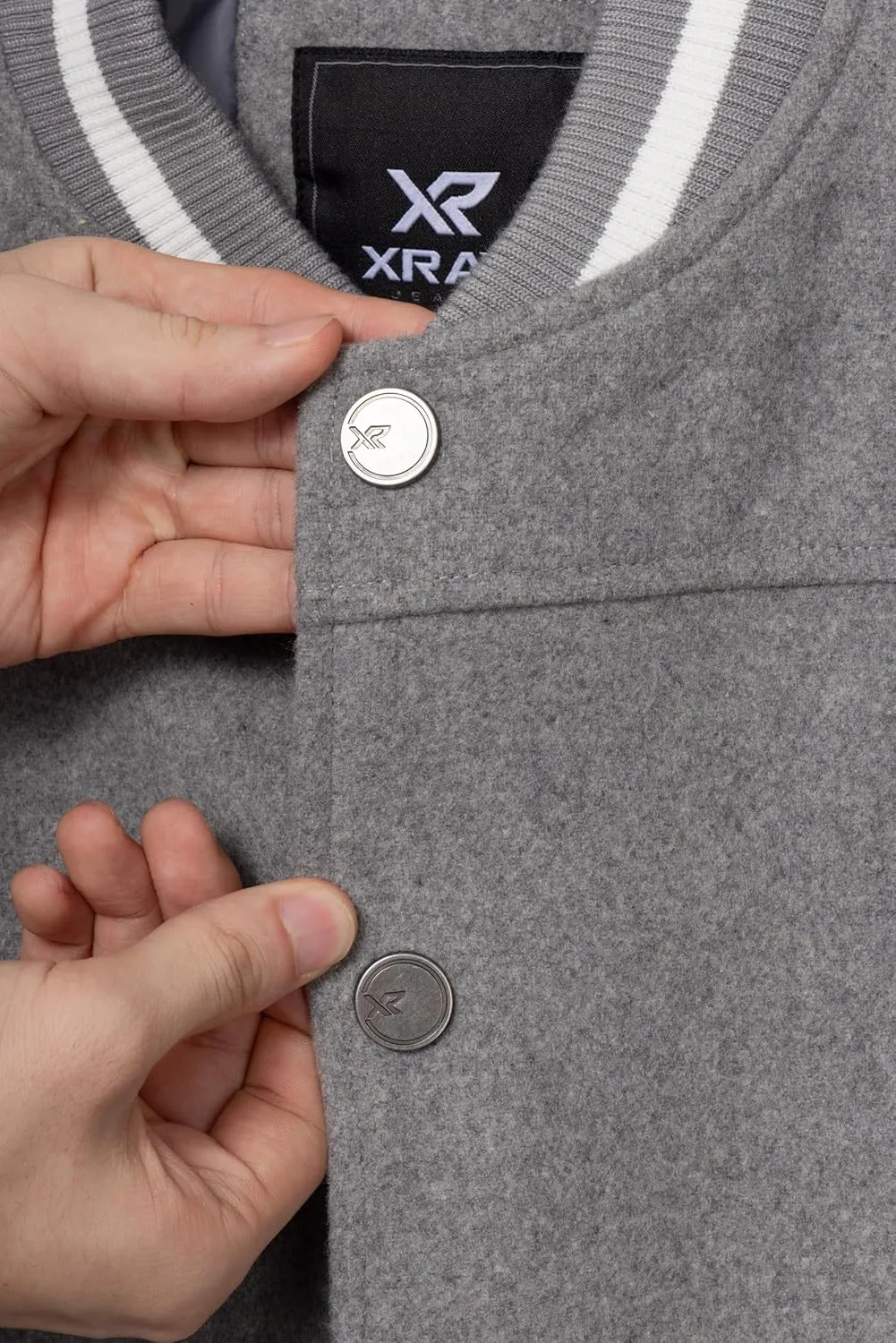 X RAY Boys Outerwear Coat with Faux Leather (S - XL), Wool Varsity Bomber Jacket for Kids W/Grainy PU Sleeves for Boys