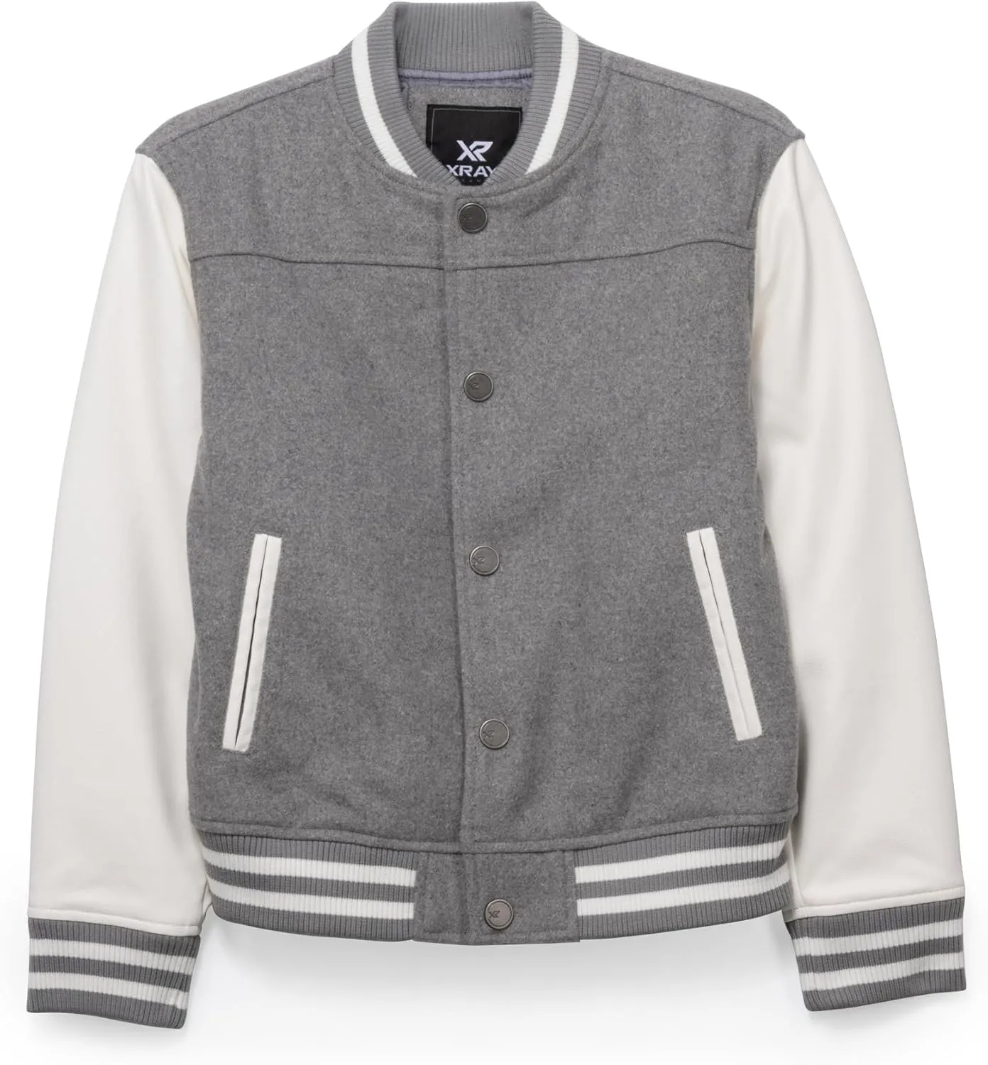 X RAY Boys Outerwear Coat with Faux Leather (S - XL), Wool Varsity Bomber Jacket for Kids W/Grainy PU Sleeves for Boys