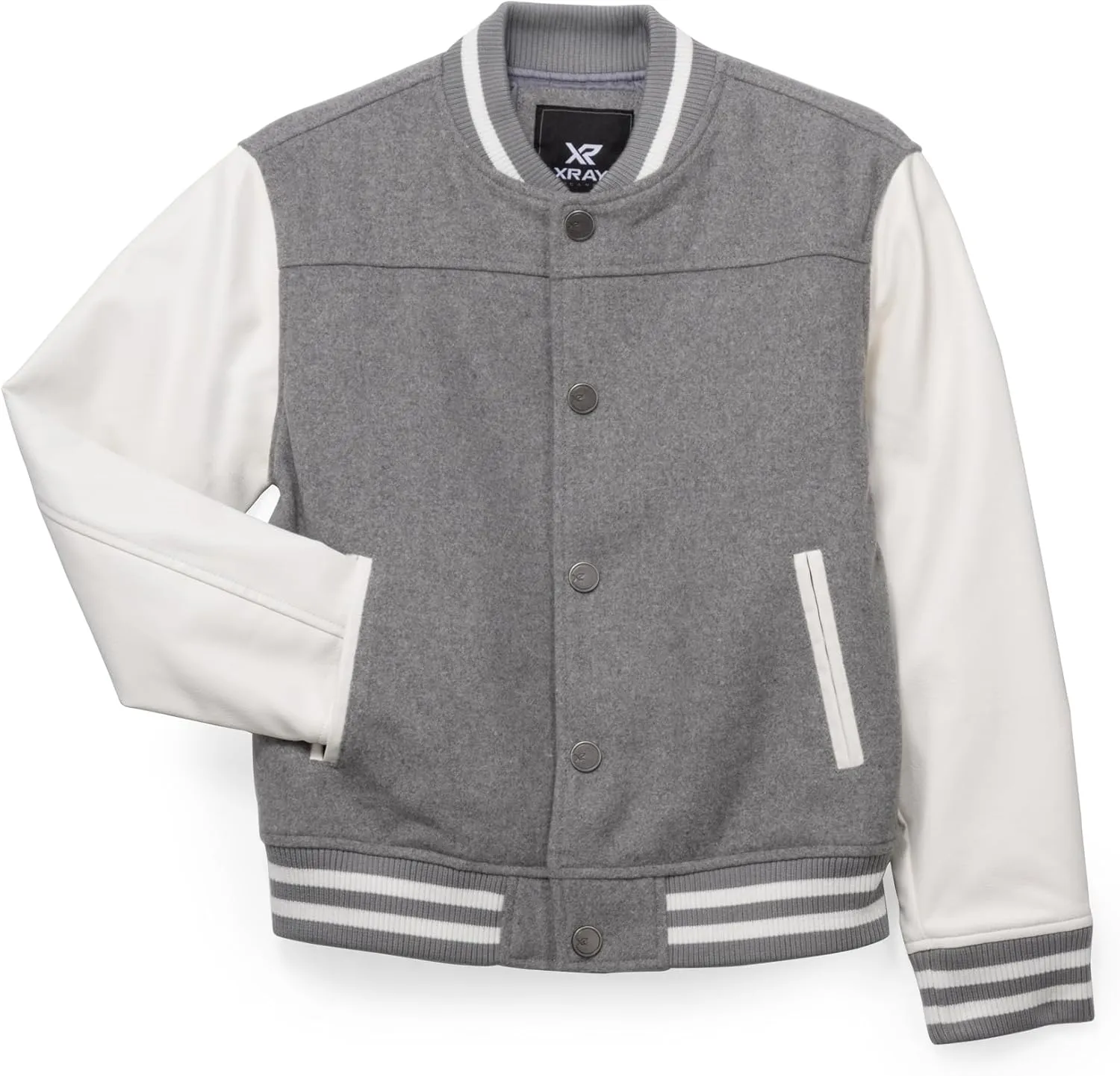 X RAY Boys Outerwear Coat with Faux Leather (S - XL), Wool Varsity Bomber Jacket for Kids W/Grainy PU Sleeves for Boys