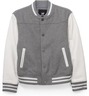 X RAY Boys Outerwear Coat with Faux Leather (S - XL), Wool Varsity Bomber Jacket for Kids W/Grainy PU Sleeves for Boys