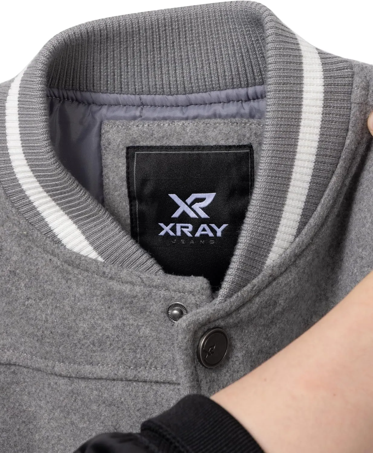 X RAY Boys Outerwear Coat with Faux Leather (S - XL), Wool Varsity Bomber Jacket for Kids W/Grainy PU Sleeves for Boys
