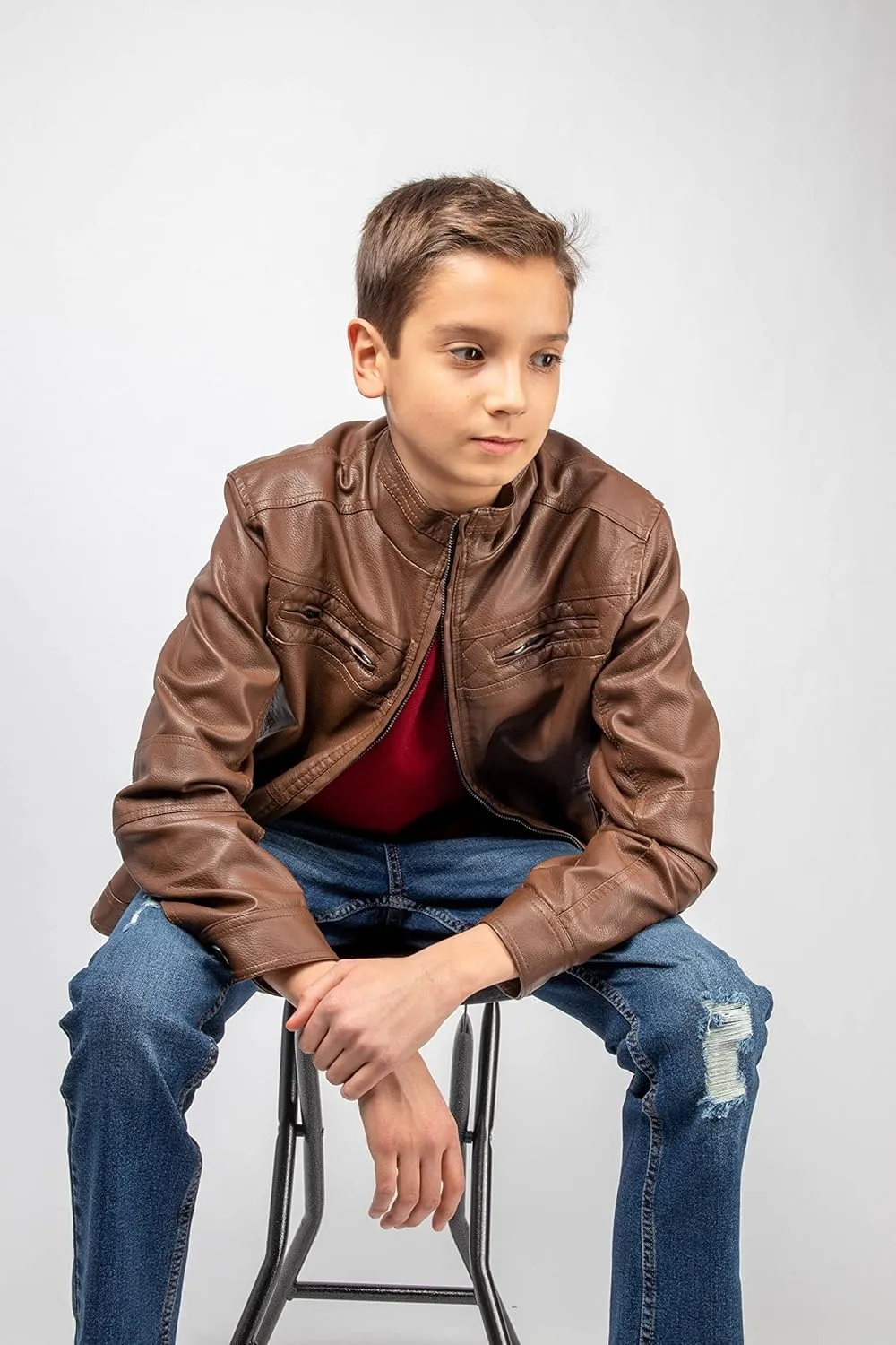 X RAY Teen Faux Leather Jacket for Fall & Winter (S - XL), Kids Outerwear Coat, Motorcycle PU Leather Jacket for Boys