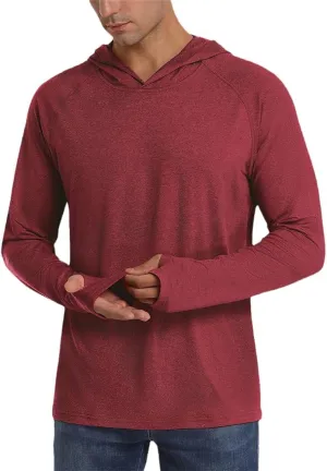 Xingfenly Men's Hooded Sun Protection -Shirt Summer Thumb Holes 50  Hoodie Shirts Quick Dry Beach Long Sleeve Tops