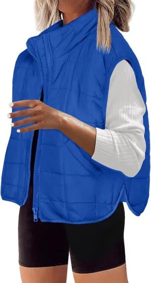 XUNRYAN Womens Puffer Vest Winter Warm Coats Quilted Lightweight Jacket Sleeveless Full Zip Cotton Outerwear Padded Gilet