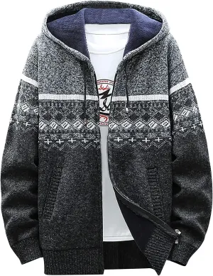 Ymosrh Mens Coats and Jackets Fashion Casual Sweater Jacket Warm Knit Sweater Hooded Hoodie Coats Jackets Plus Size