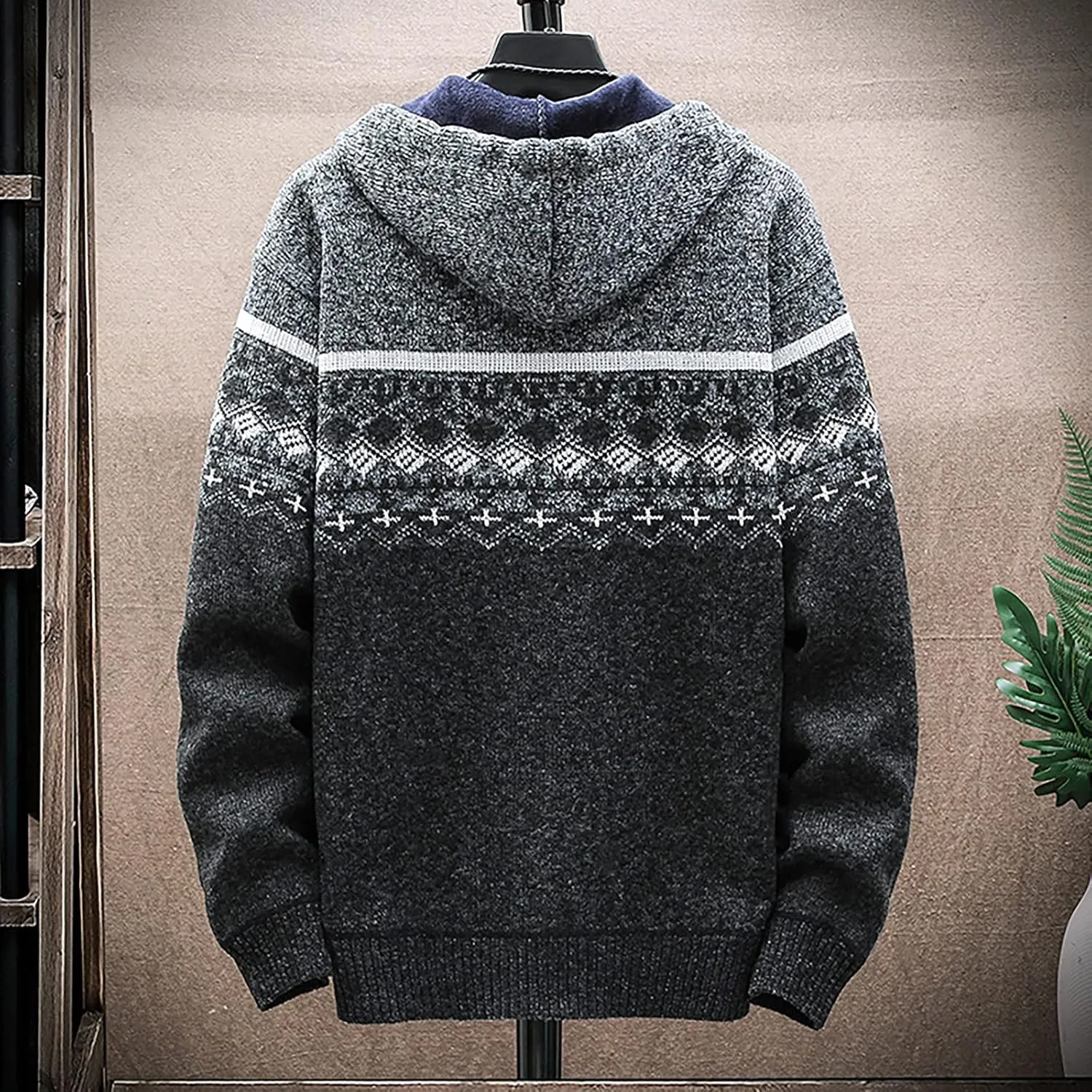 Ymosrh Mens Coats and Jackets Fashion Casual Sweater Jacket Warm Knit Sweater Hooded Hoodie Coats Jackets Plus Size