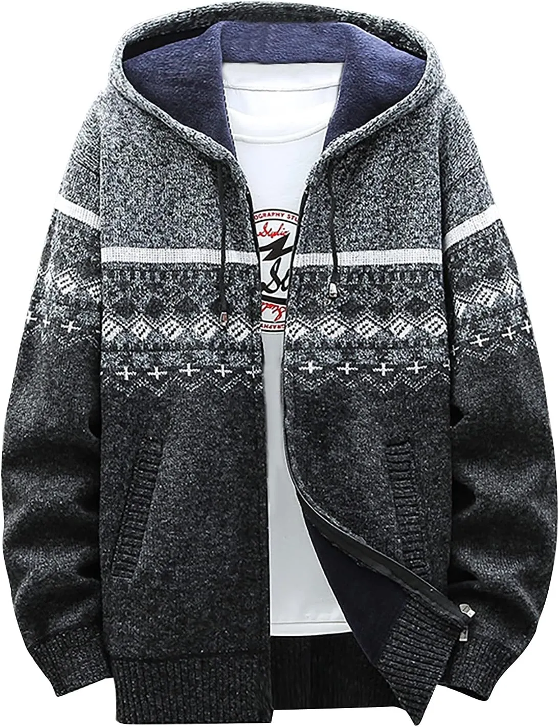 Ymosrh Mens Coats and Jackets Fashion Casual Sweater Jacket Warm Knit Sweater Hooded Hoodie Coats Jackets Plus Size