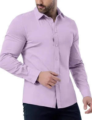 ZAFUL Men's Regular Fit Stretch Cotton Dress Shirts Long Sleeve Button Down Business Formal Shirt Purple X-Large