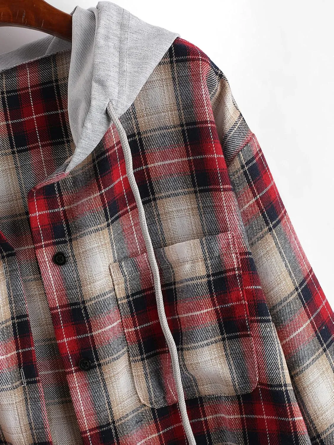 ZAFUL Women's Plaid Long Sleeve Shirt Button Down Thin Jacket Casual Flannel Plaid Shacket with Pocket