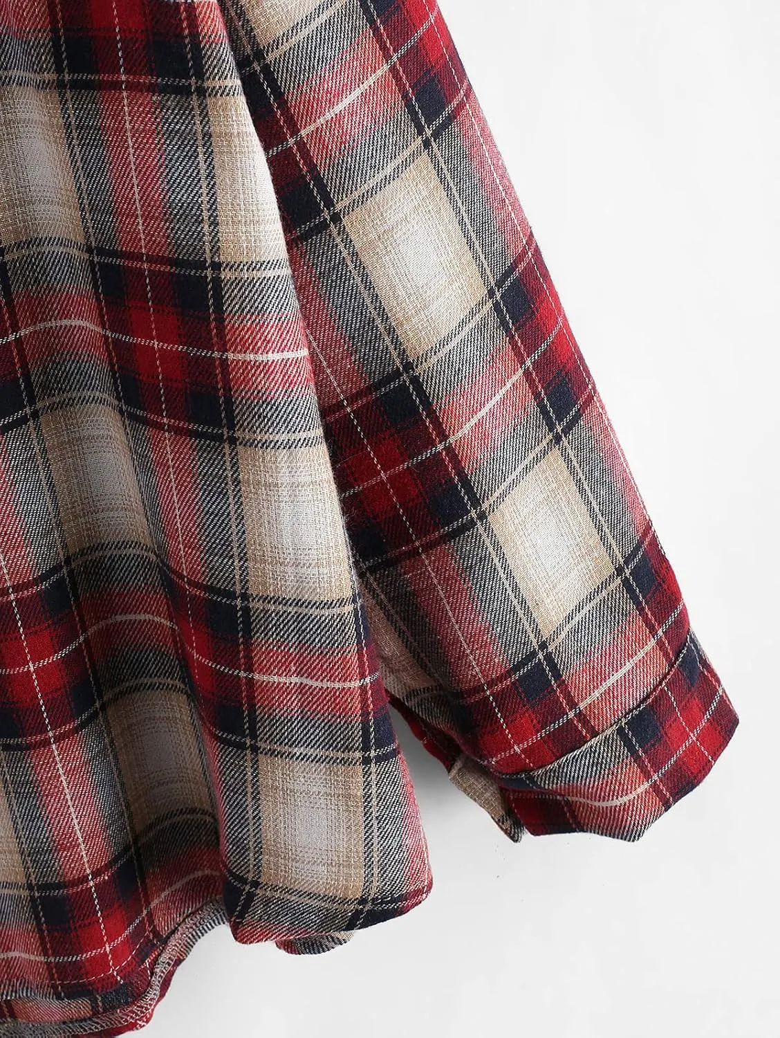 ZAFUL Women's Plaid Long Sleeve Shirt Button Down Thin Jacket Casual Flannel Plaid Shacket with Pocket