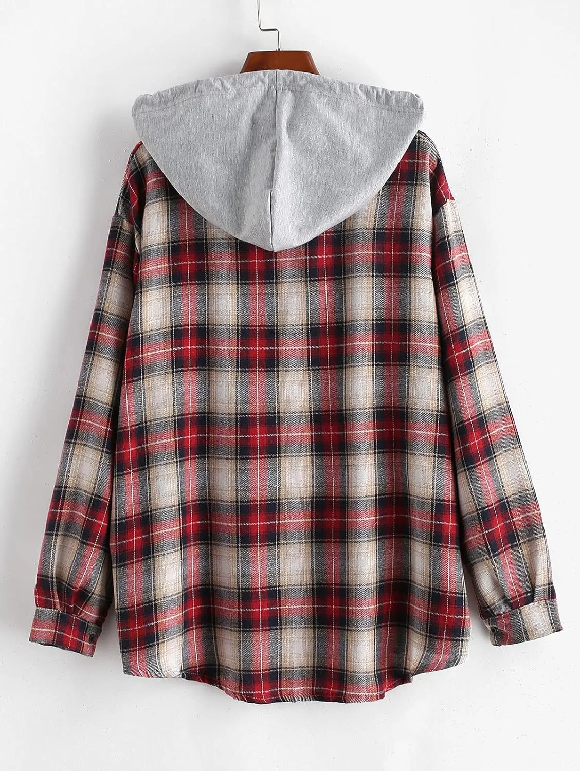ZAFUL Women's Plaid Long Sleeve Shirt Button Down Thin Jacket Casual Flannel Plaid Shacket with Pocket