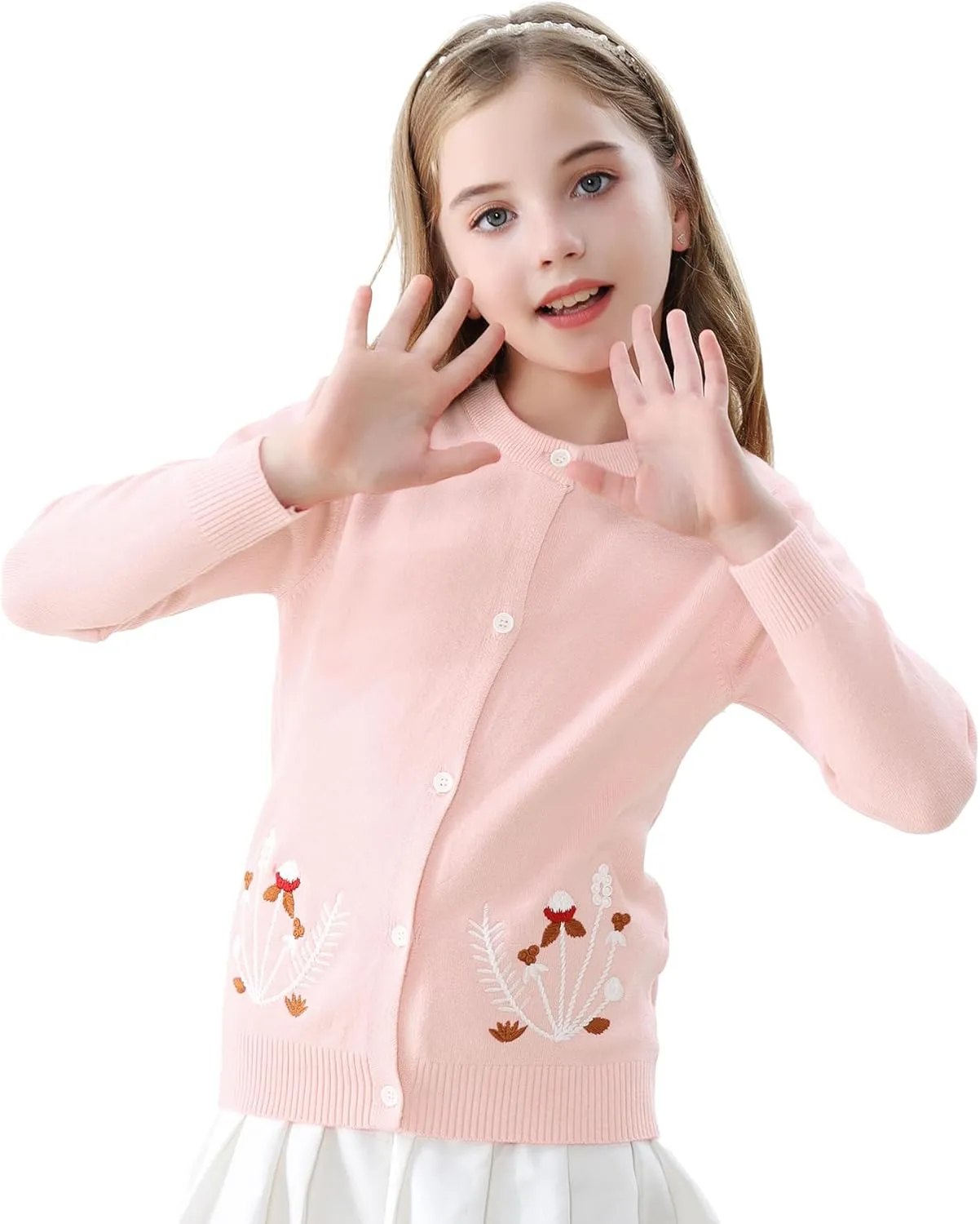 Zando Girls Cardigan Sweater Cotton Girls Long Sleeve Sweater Crewneck Button Up Knit Sweaters for Girls 4-12 Years
