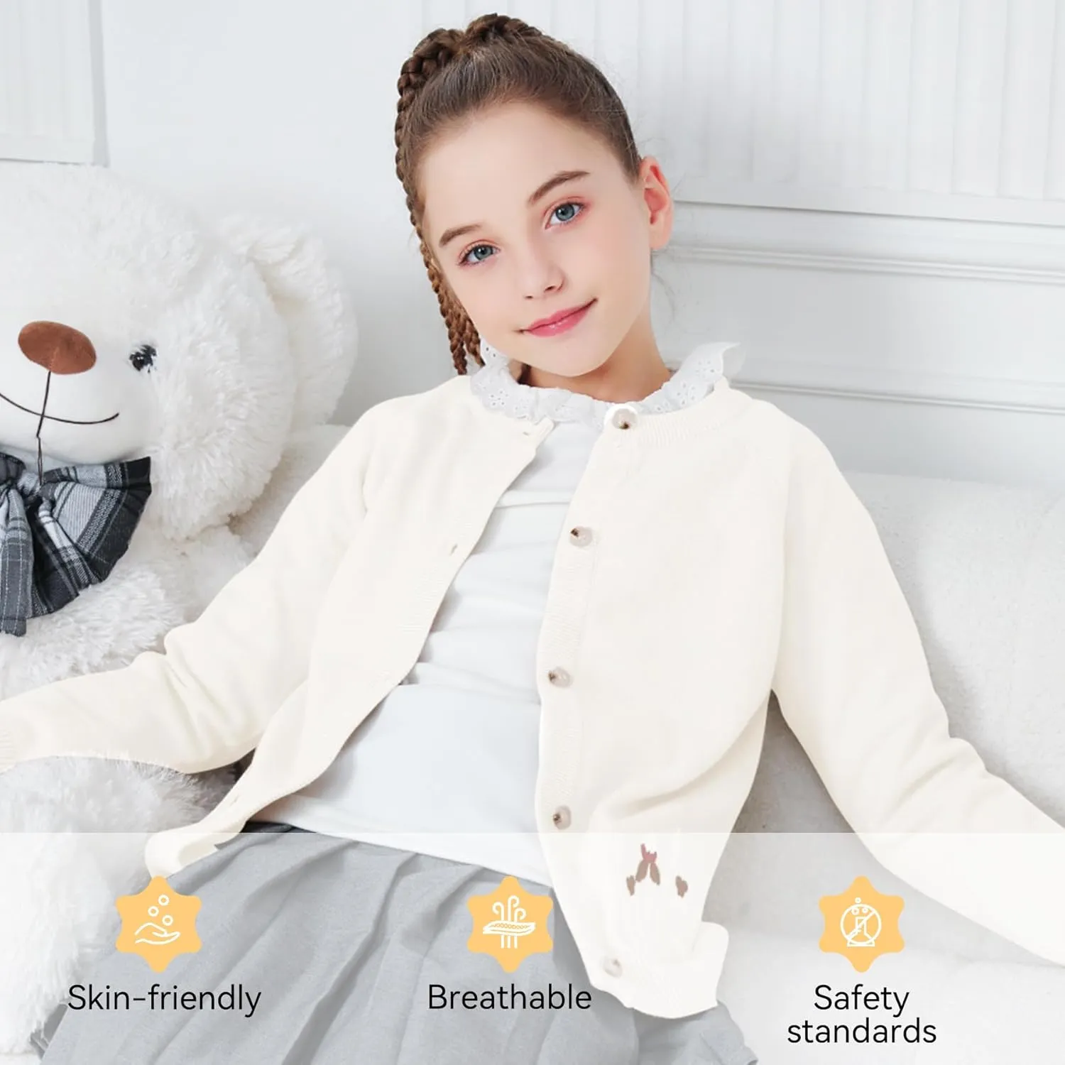 Zando Girls Cardigan Sweater Cotton Girls Long Sleeve Sweater Crewneck Button Up Knit Sweaters for Girls 4-12 Years