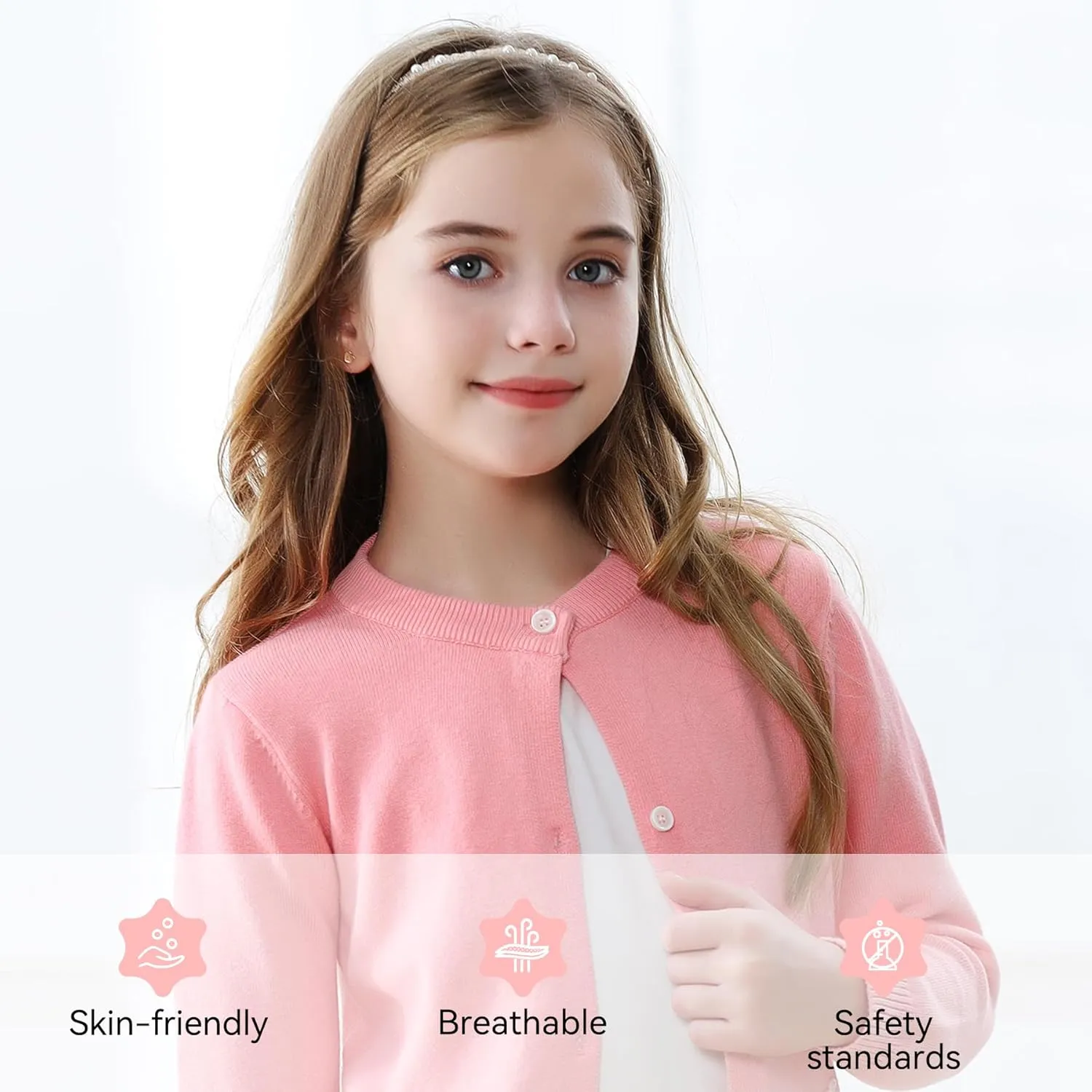 Zando Girls Cardigan Sweater Cotton Girls Long Sleeve Sweater Crewneck Button Up Knit Sweaters for Girls 4-12 Years